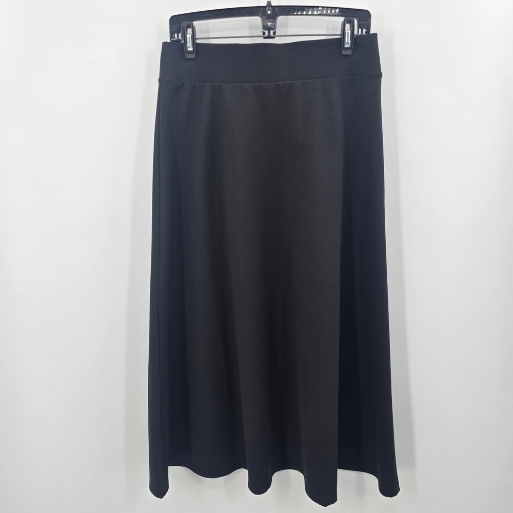 Dana Buchman Black Midi A-Line Skirt Women Small Stretch Pull On Elastic Waist